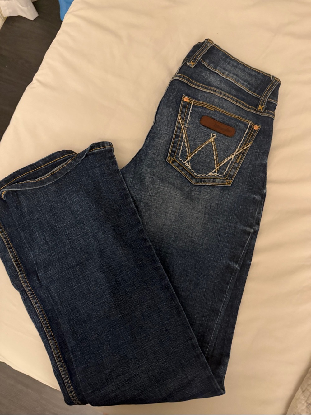 Wrangler Dark Blue Bootcut Jeans with Embroidered Back Pocket